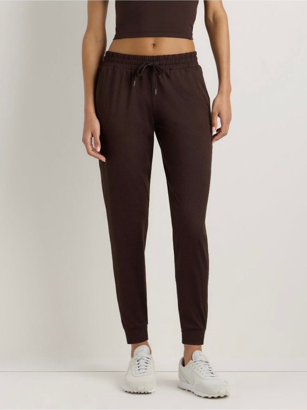 Quince Pants Womens Medium Brown Flowknit Mid Rise Jogger Heather Coffee Comfort